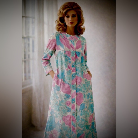 *Emilio Pucci -long abstract leaf print- teal blue & pink - vintage 60’s nylon